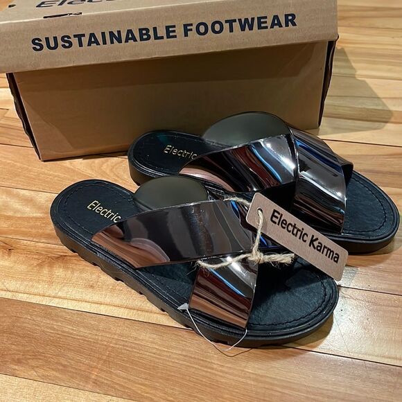 Electric Karma Bickle bronze cross strap metallic cross strap sandal. New in box - Picture 3 of 5